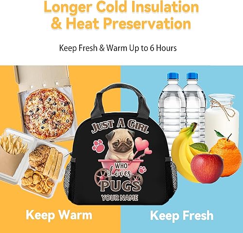 Miniatura 6 de Lonchera con nombre personalizado para niñas y niños, bolsas de almuerzo aisladas reutilizables personalizadas con correa para el hombro, lonchera