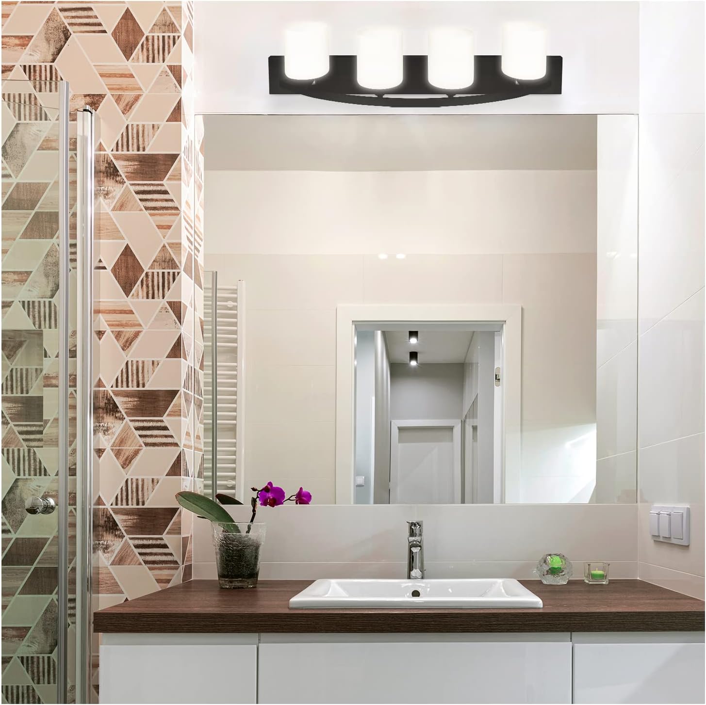 Nuk3y Modern Bathroom Vanity Light Fixture with Light Globe Brushed Nickel (Matte Black, 4 Light)