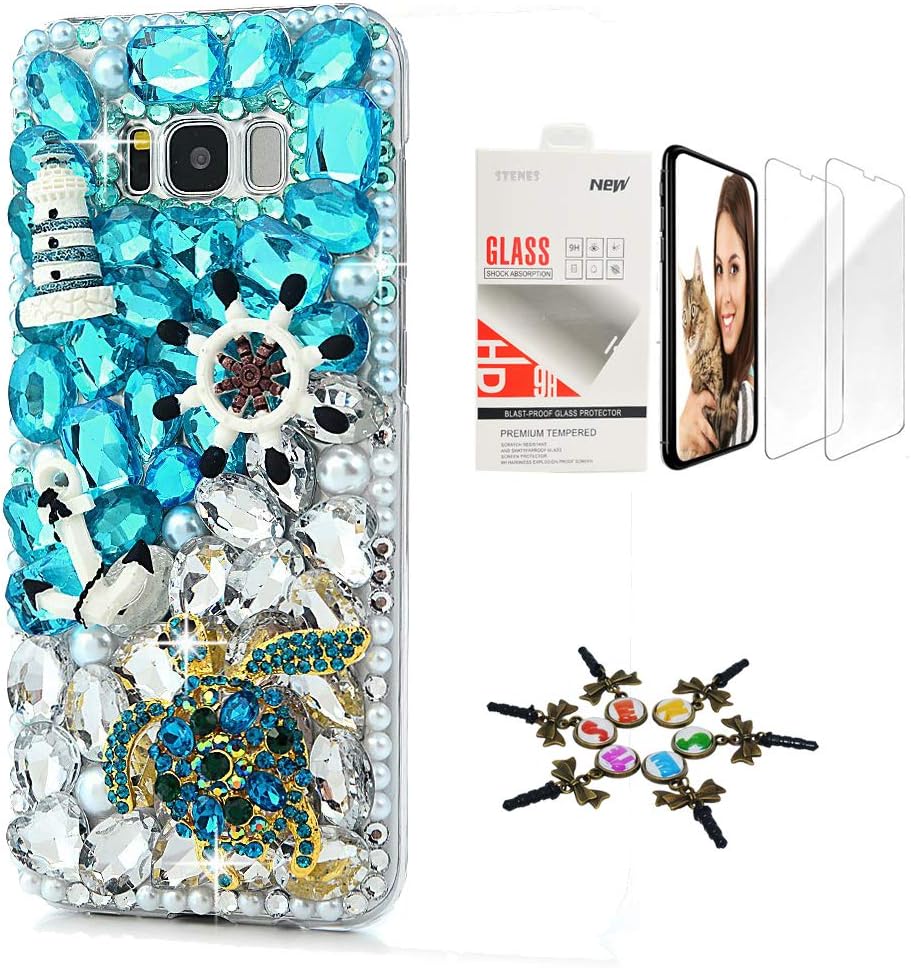 STENES Galaxy S10 Case - STYLISH - 3D Handmade Sparkle Series Crown Castle Pumpkin Car Rose Flower Floral Design Cover Compatible with Samsung Galaxy S10 6.1 Inch with Screen Protector 2 Pack - Red