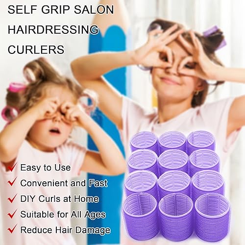 Miniatura 5 de Juego de rodillos de pelo jumbo, autoagarre, paquete de 12 rizadores de peluquería, rodillo de pelo para cabello largo, rizadores de pelo sin calor,