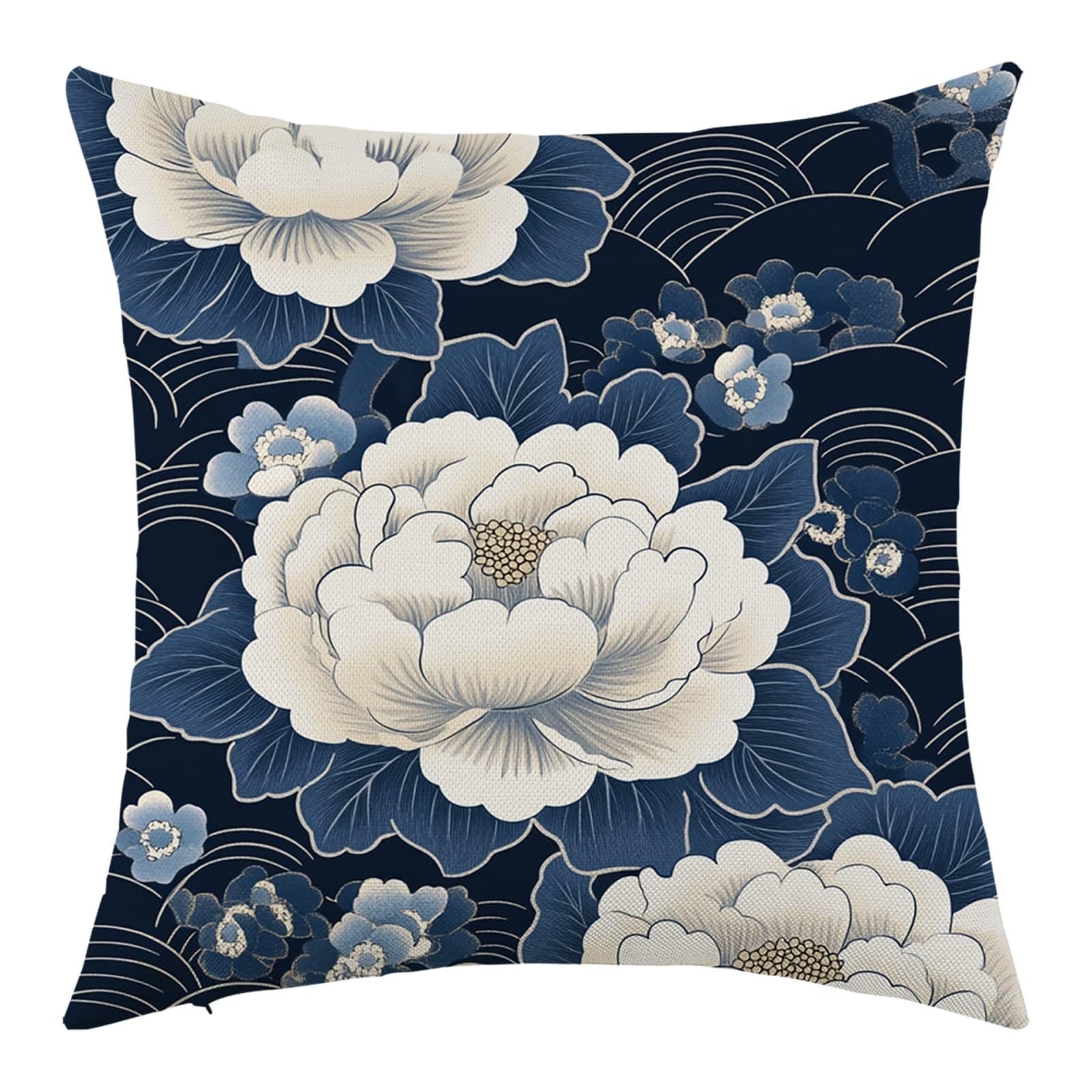 Cushion Covers 40cm x 40cm White Plants Sofa Cushion Cover Linen with Invisible Zippers,Throw Pillow Covers for Bedroom Home Decor