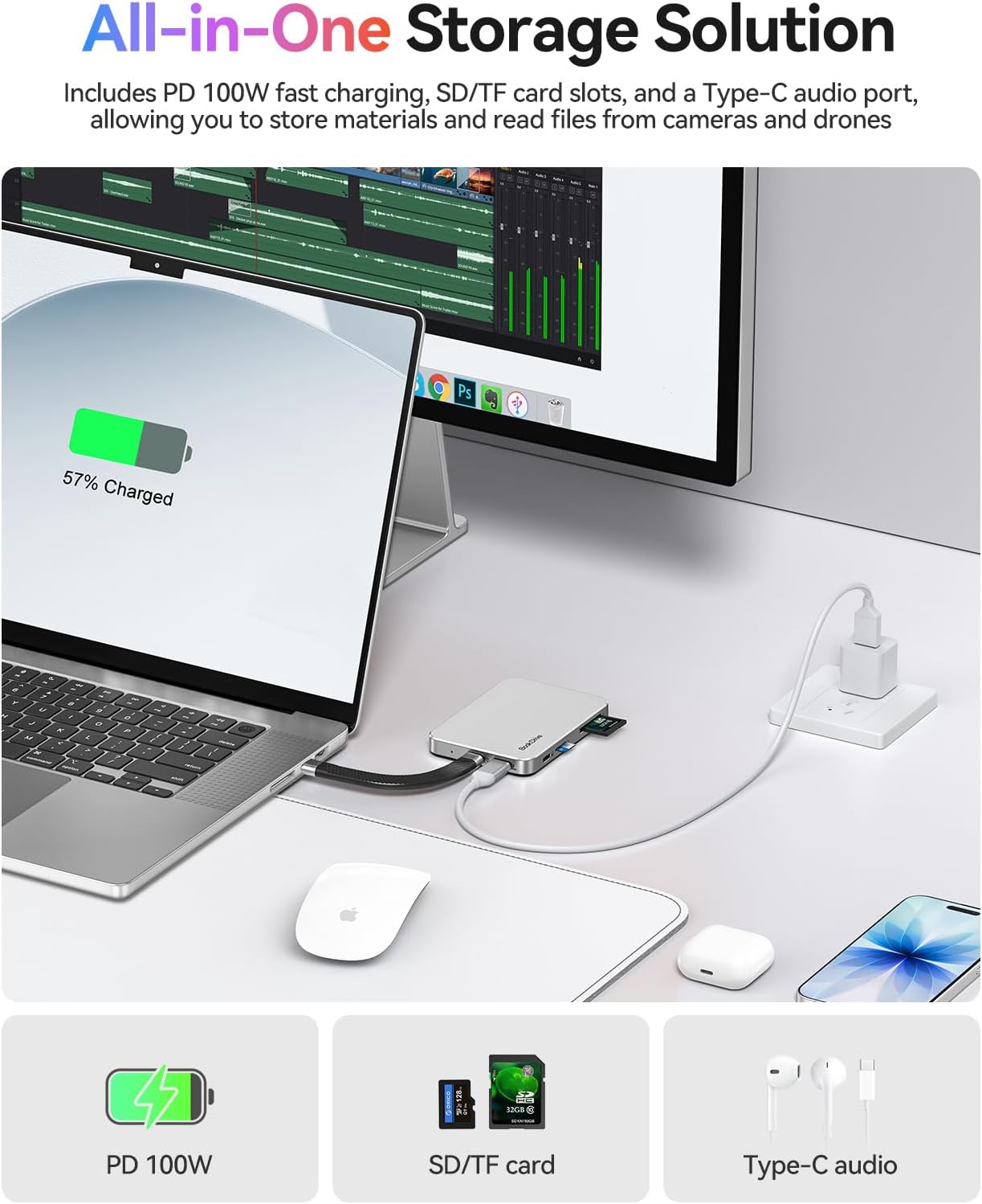 ORICO BookDrive 512GB Magnetic External SSD with SD/TF Card Reader and Short USB C Cable