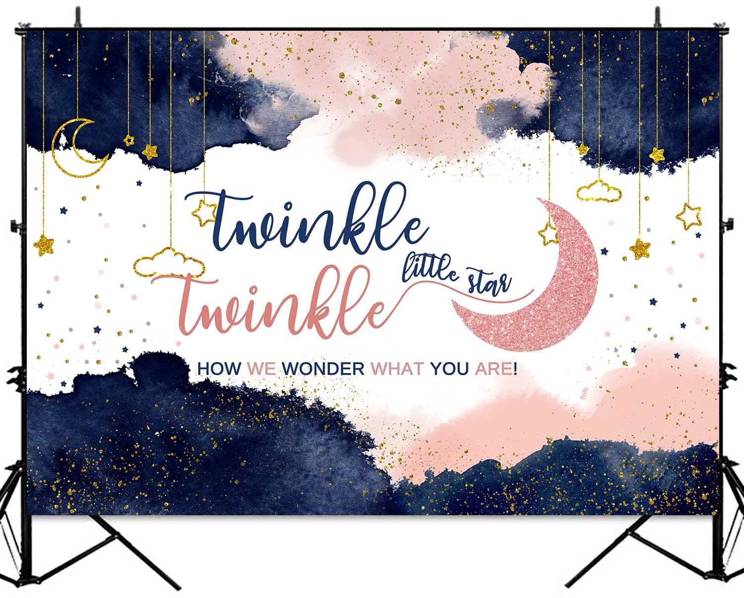 Sensfun Fotohintergrund Für Baby-Shower – Twinkle Twinkle Little Star Mit Elefant & Mond, 210x150 Cm