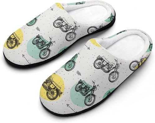 Motorcycle Pattern with Arrows Men's Cotton Slippers Soft Cotton-Lining Warm Home Shoes Non-Slip Washable