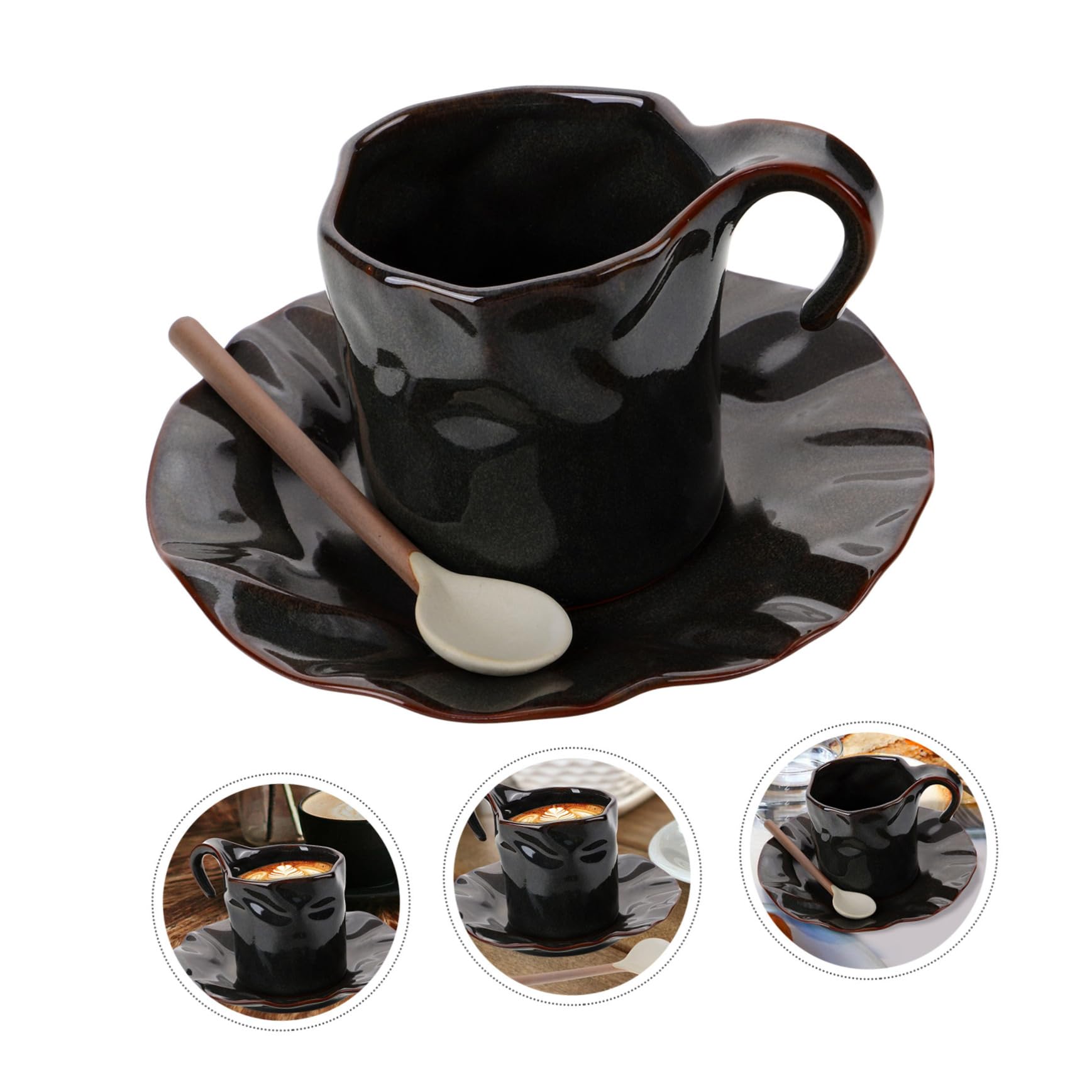 Alipis Tasse à Café en Céramique 150ml avec Soucoupe, Bord Lisse et Anse Pratique, pour Maison et Restaurant, Style Simple