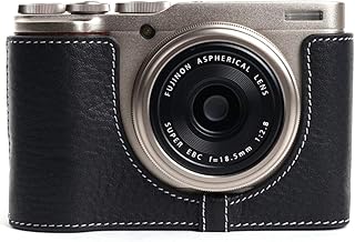 XF10 Camera Case, BolinUS Handmade Genuine Real Leather Half Camera Case Bag Cover for Fujifilm Fuji XF10 Camera Bottom Opening Version + Hand Strap -Black