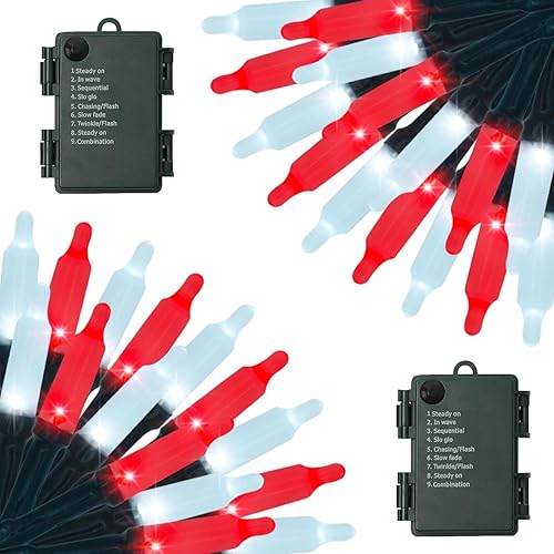 Miniatura 9 de DBFAIRY Paquete de 2 tiras de luces para árbol de Navidad de 16.4 pies para exteriores, 50 luces LED blancas cálidas, funciona con pilas con control