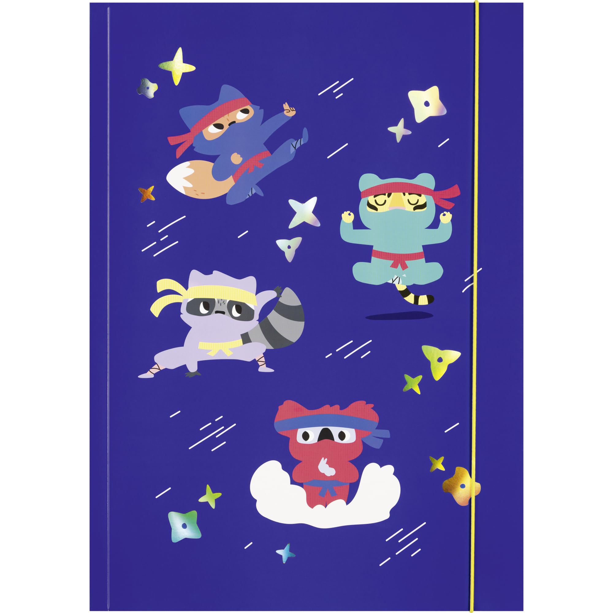 folia 69022 69022 HOTFOIL Ninjas Portfolio Folder Made of FSC Mix Paper with Foil Finish, Folder Made of Sturdy Cardboard with Elastic Band, Cardboard, Multi-Colour, DIN A3