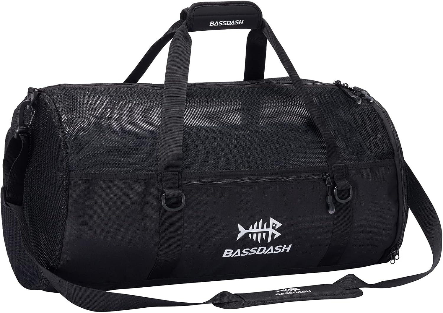 BASSDASH Mesh Duffel with Removable Shoulder Strap Wader Bag for Fishing Hunting Travel Sport Gym Beach Snorkeling FP06