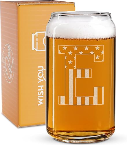 Miniatura 9 de Vaso en forma de lata de cerveza con monograma grabado - bandera de EE.UU.