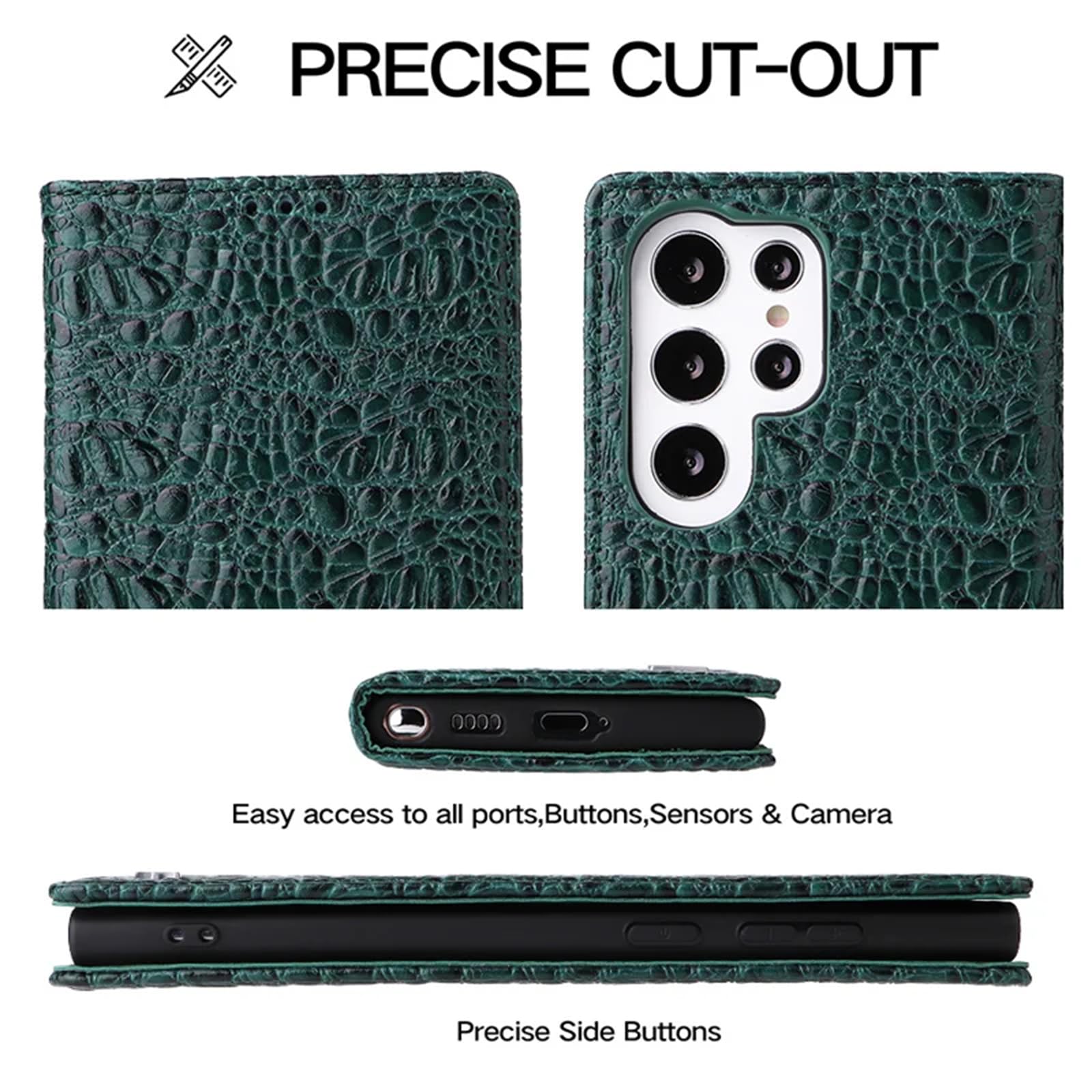 Etui portfelowe na telefon Samsung Galaxy S23 Ultra/S23 Plus/S23, prawdziwa skóra krokodyla, magnetyczne zamknięcie, etui folio flip z uchwytem na kartę kredytową, uchwytem na gotówkę,