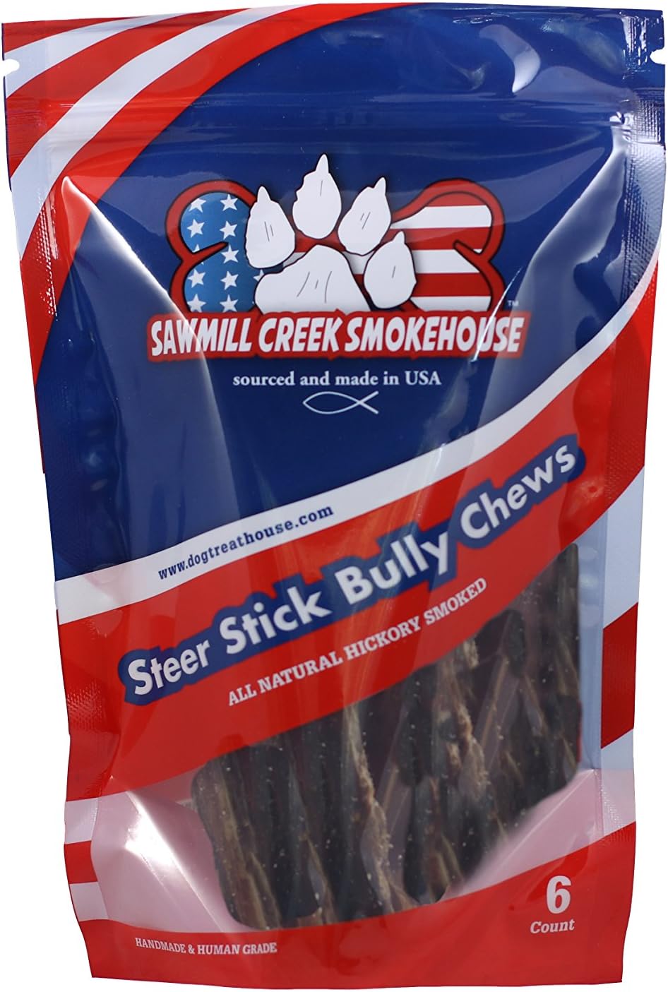 6" Beef Steer Bully Sticks Odorless Sourced & Made USA Natural USDA Certified (6 Pack)