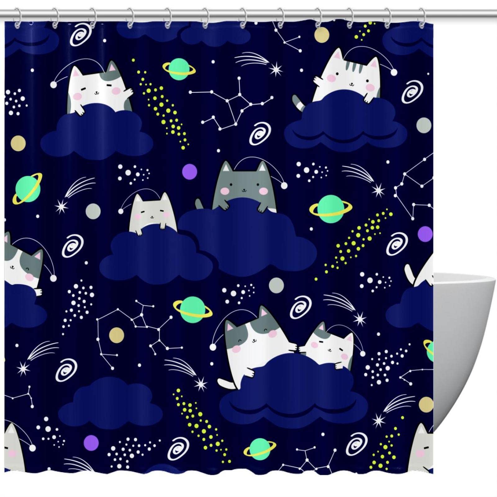 Rideau de douche Kawaii motif chat pour protéger le sol et décorer une pièce d'eau