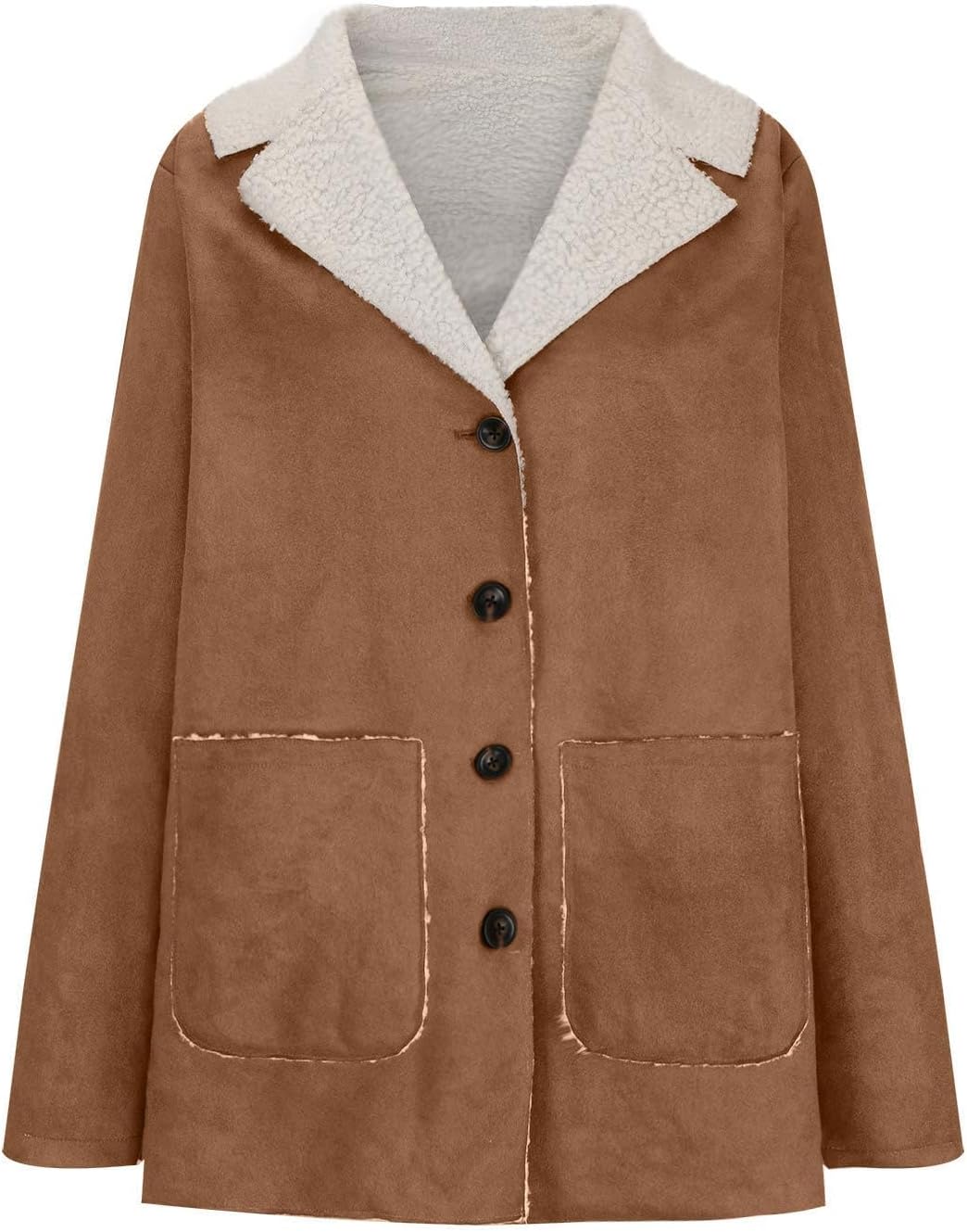 Women's Faux Suede Sherpa Trench Coat, Warm Sherpa Fleece Lined Jackets, Winter Warm Lapel Outwear, 2025 Trendy Outerwear