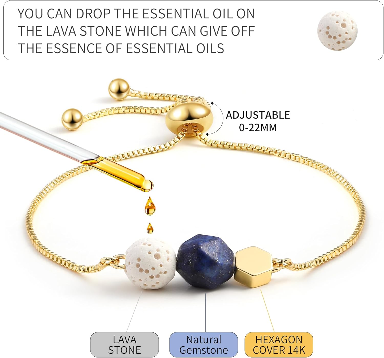 Jardme Essential Oil Diffuser Bracelets, 14K Gold Link Bracelets for Women, Birthday Gifts for Women Mom - Image 3