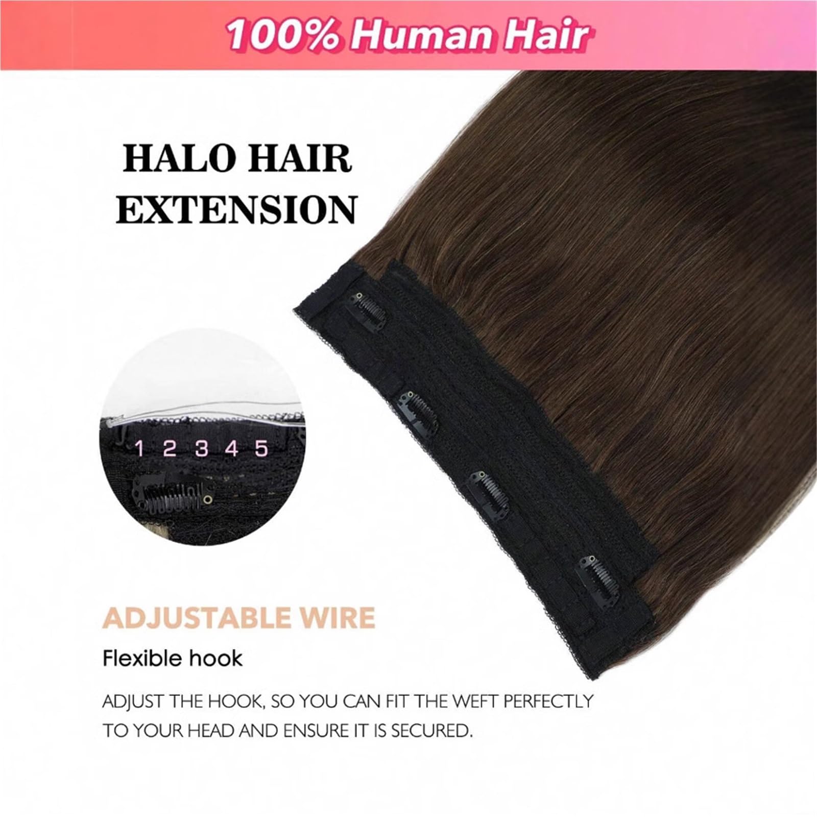 Extensiones de cabello humano real, liso, con clip, de 14 a 20 pulgadas, for mujeres, sin enredos.(16")