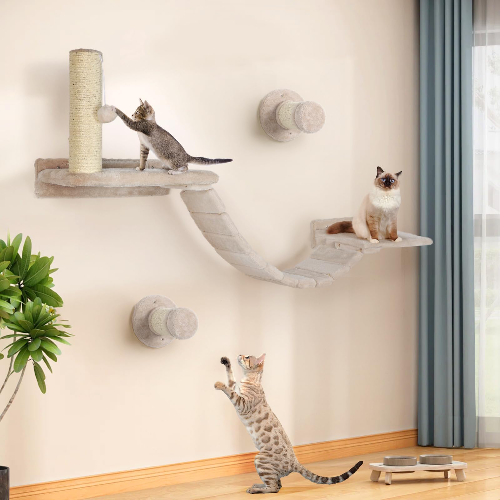 Wall Mounted Cat Furniture, Cat Wall Shelves Set of 5 with