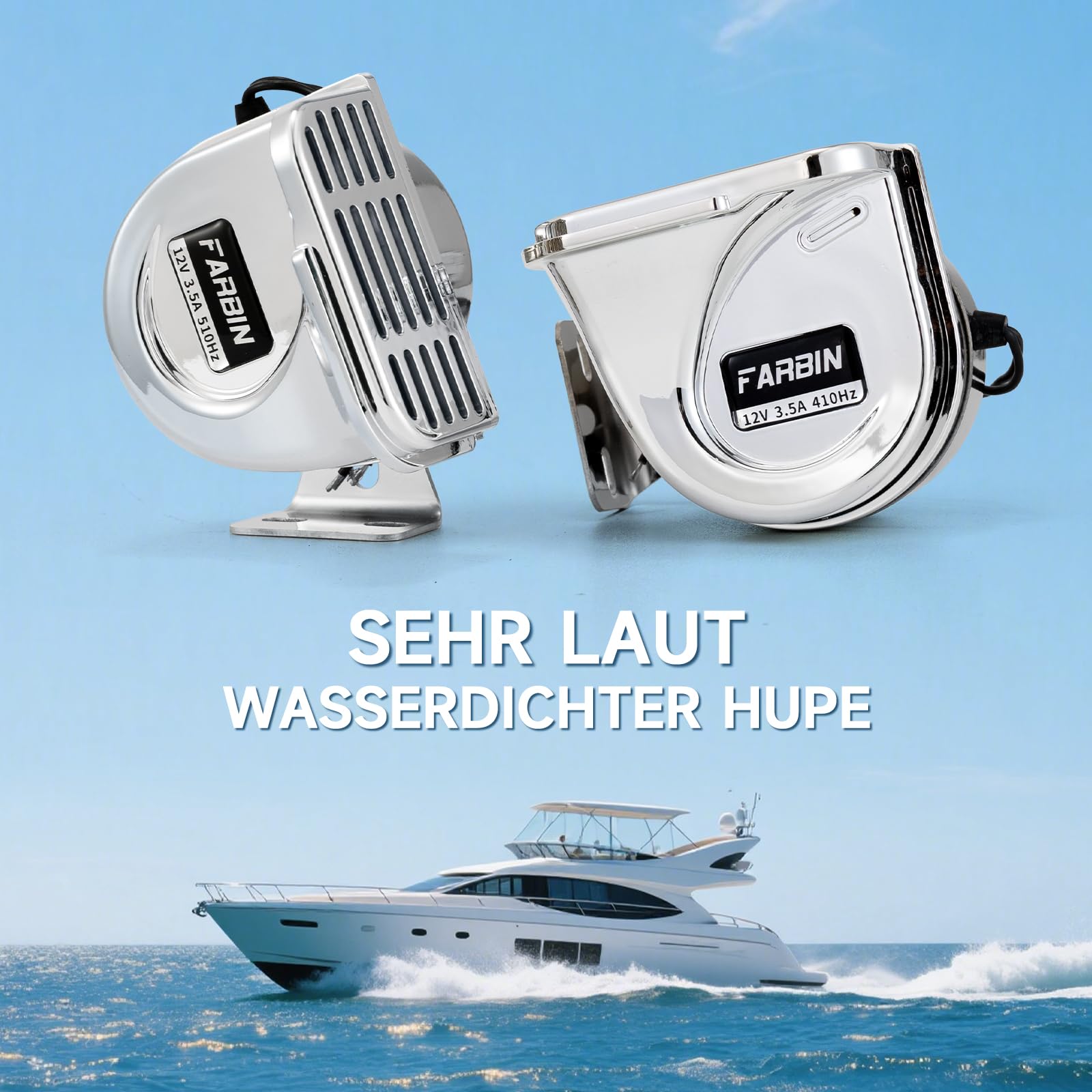 FARBIN Bocina marina para barcos, 12 V, resistente al agua, bocina de dos tonos, de acero inoxidable, para barcos, barcos, veleros, yates, camiones, SUV, RV, turismo, etc.