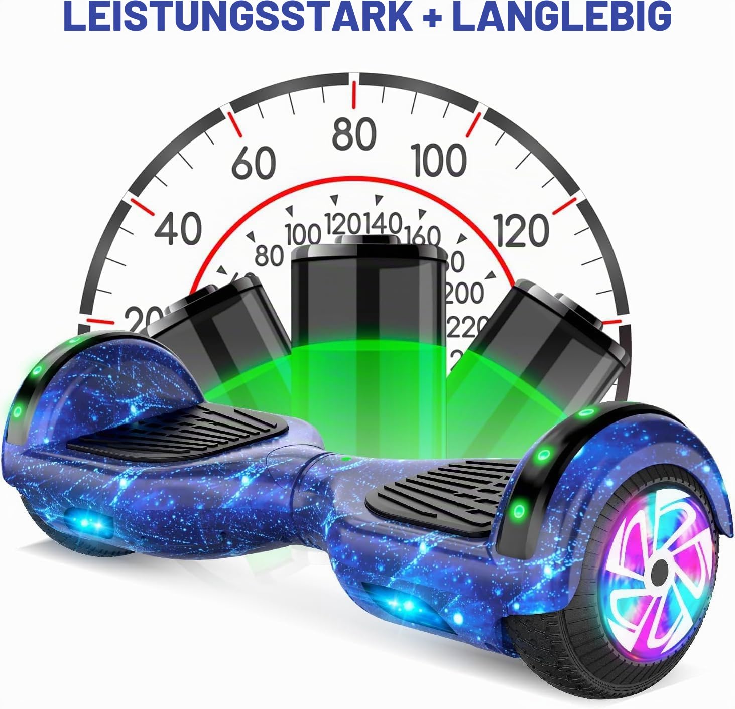 SISIGAD Hoverboard mit sitz, 6.5" Self Balancing Bluetooth-Lautsprechern LED-Lichtern für Kinder und Erwachsene, Starry Sky Blue