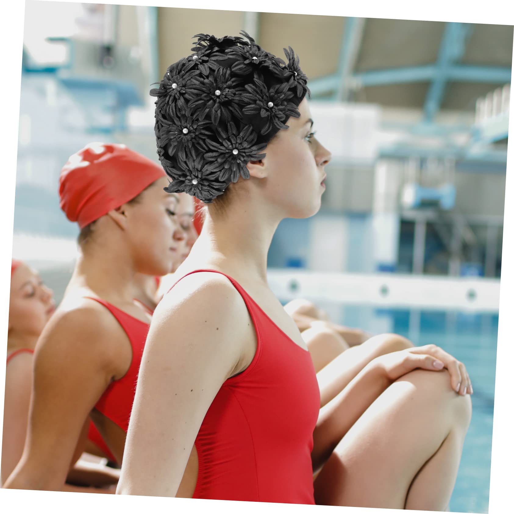 Bonnet de Natation Floral pour Bonnet Étanche Élastique à Motif Fleurs Accessoire de Piscine pour Cheveux Longs Épais