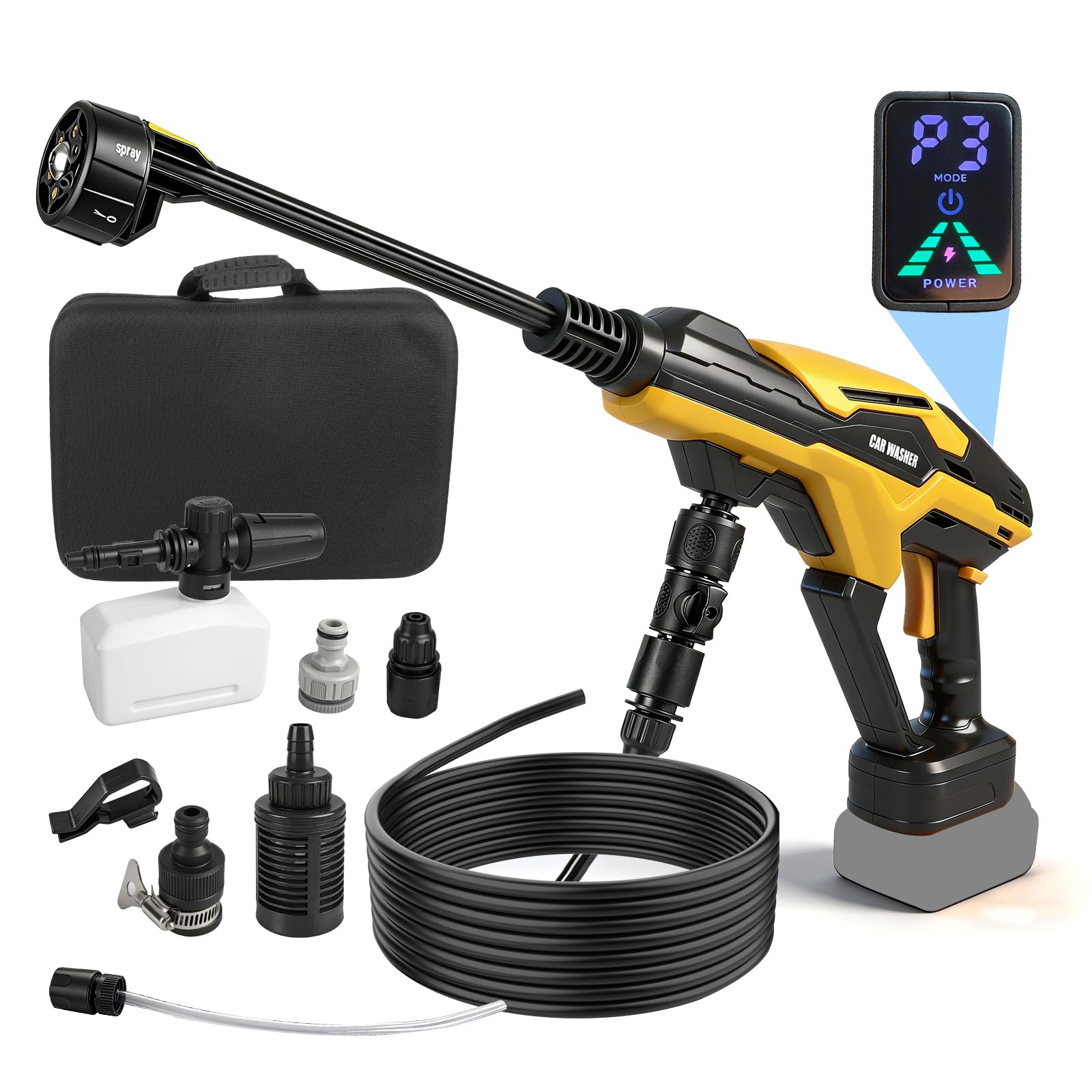 Pressure Washer 990PSI Mobile Power Washer Compatible with Dewalt 20V, Brushless Motor 6-in-1 Nozzle 3 Adjustment Levels LED Screen for Cars, Wall Cleaning(NO Battery)