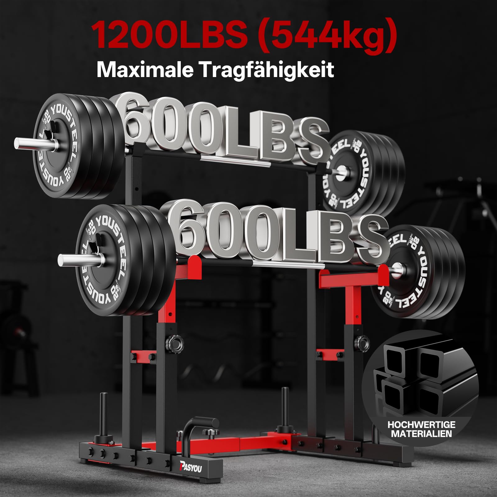 PASYOU Squat Rack Hantelständer, Multi-Funktionales Langhantelständer, Höhenverstellbare Doppelte Langhantelablage mit Push up, Trainingsgerät für zu Hause,Gym Standard Max. bis 544 KG
