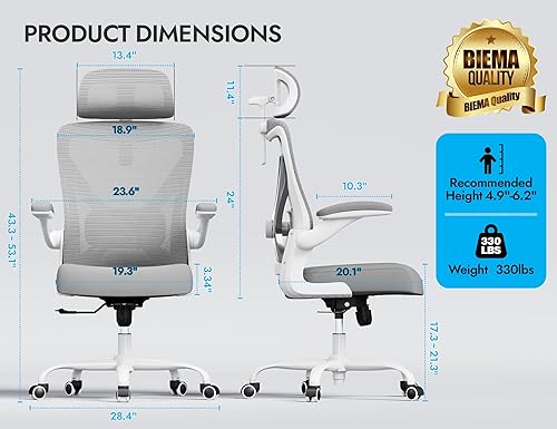 Miniatura 2 de Silla de oficina ergonómica, sillas de escritorio para computadora cómodas, silla de juegos de respaldo alto de malla con soporte lumbar ajustable,