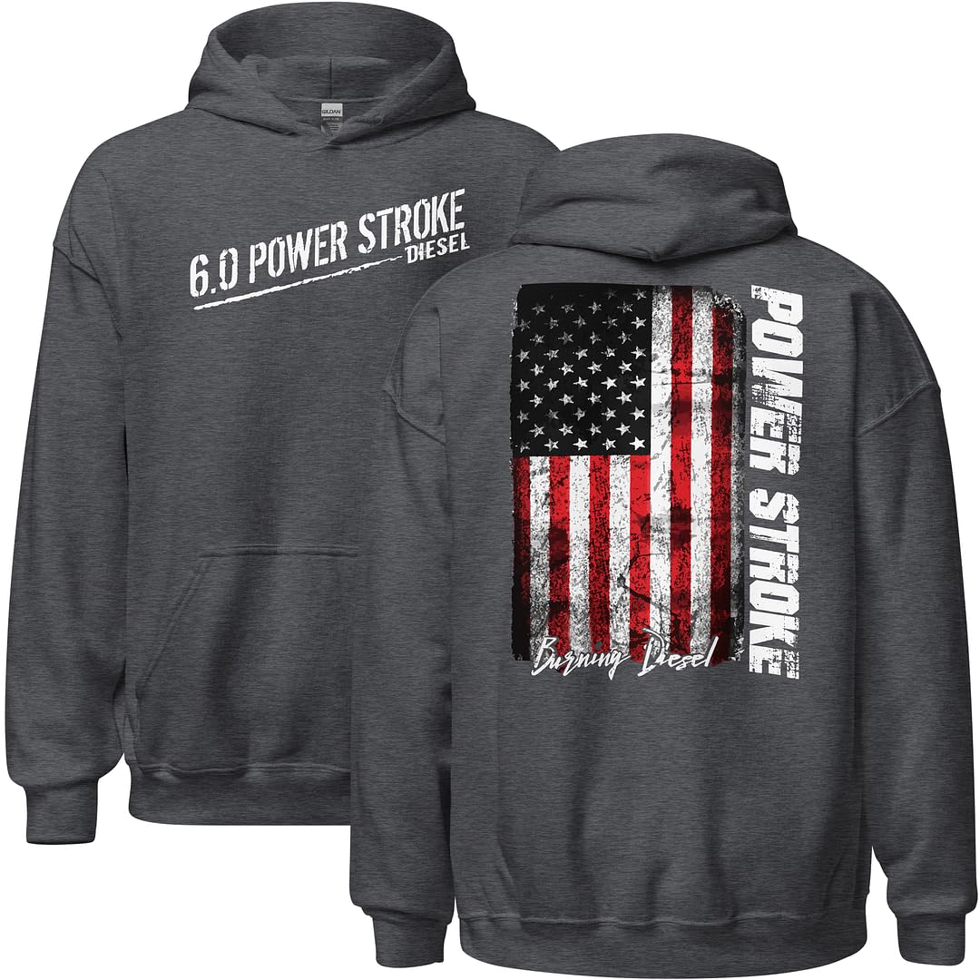 6.0 Power Stroke Hoodie Mens Diesel Truck Sweatshirt American Flag Design