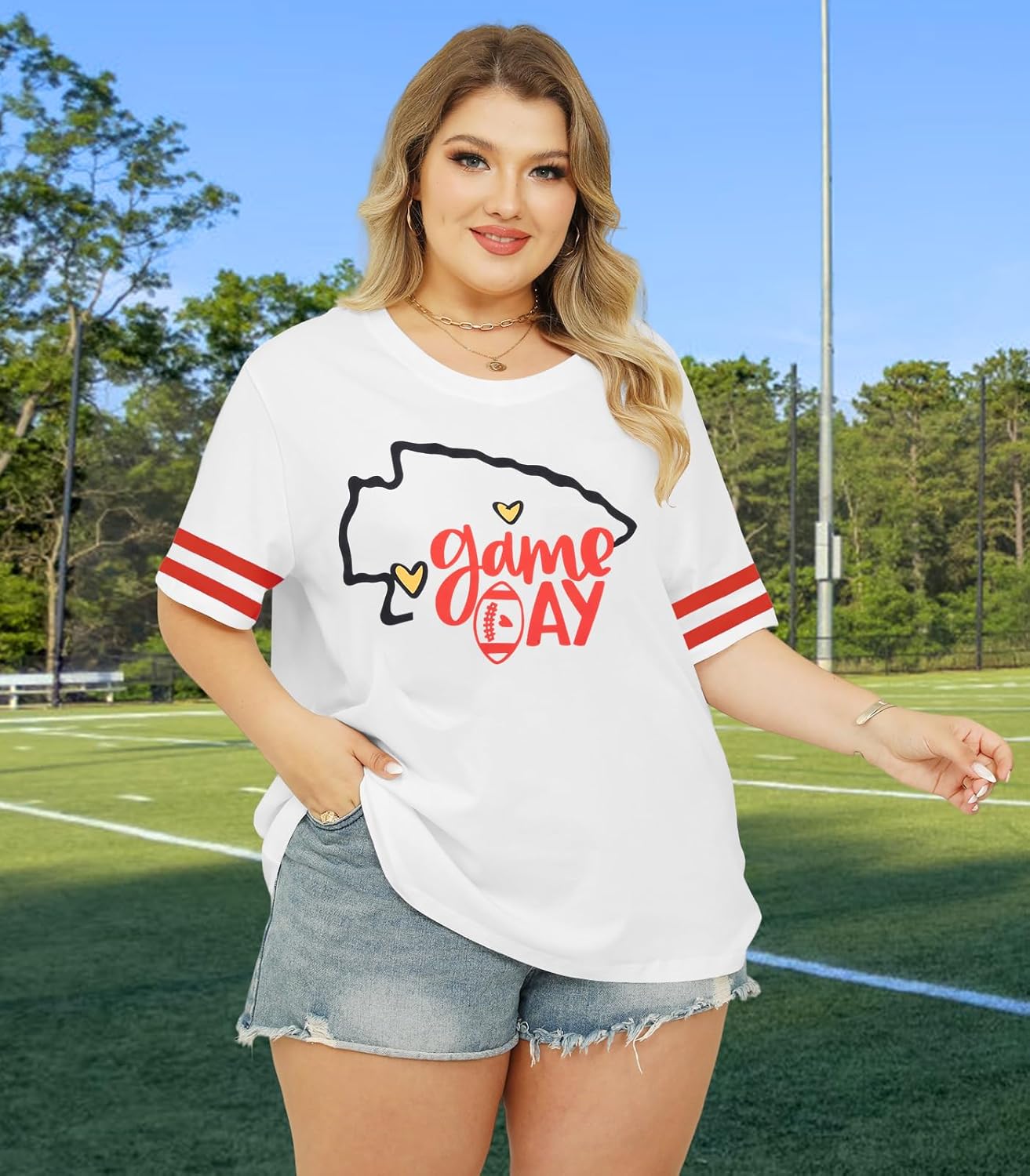 Plus Size Game Day Football Shirt Women Sports Season T-Shirt Football Mom Graphic Tee Sunday Funday Tops - Image 3