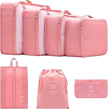 7 Set Packing Cubes Clothes Storage Bag Luggage Packing Organizers for Travel Accessories PAZIMIIK Pink