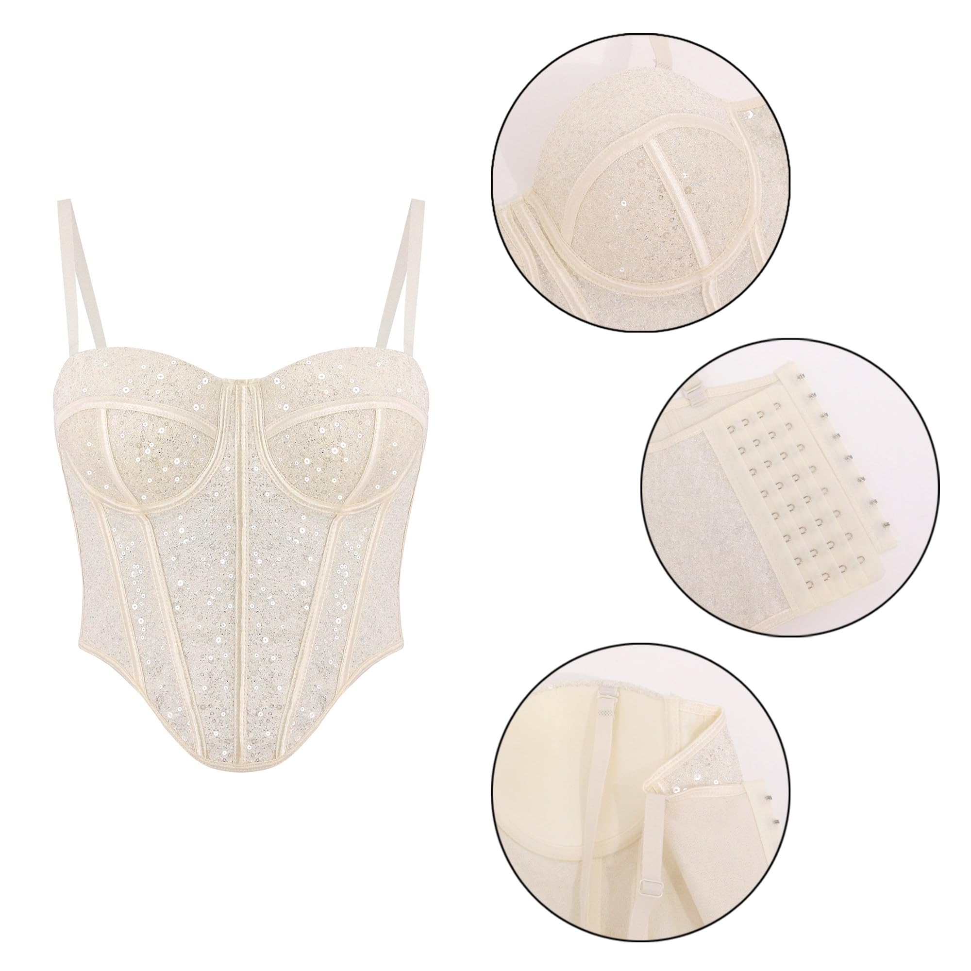 Naimo Damen Pailletten Crop Top Sexy Push Up Korsett Bustier Spaghettiträger Tank Top Cami Party Clubwear
