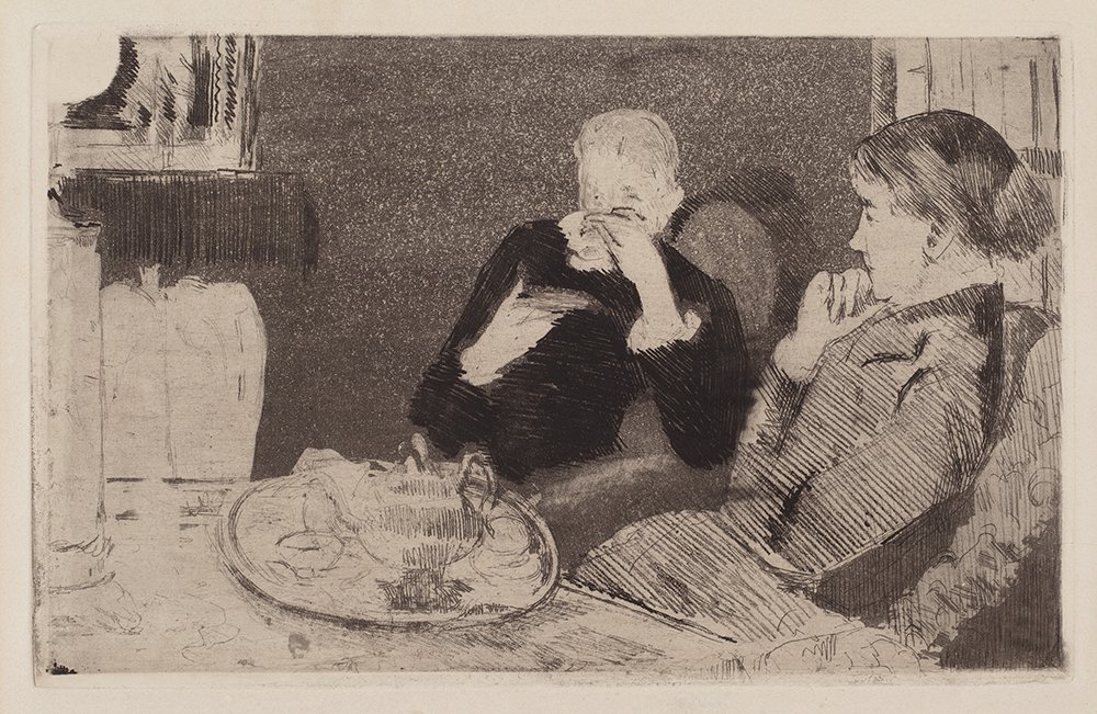 Cuadro de Mary Cassatt: Lydia and Her Mother en elegante enmarcado marrón mate