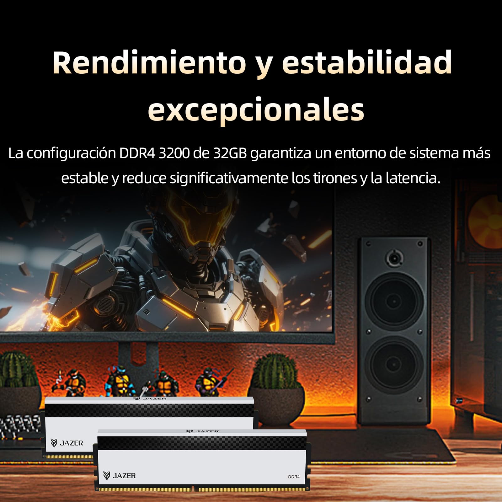 JAZER RAM DDR4 32GB (2x16GB) 3200MHz CL18 UDIMM Desktop | XMP 2.0 Overclocking, 1.35V, Alto Rendimiento Gaming, Memoria Speicher