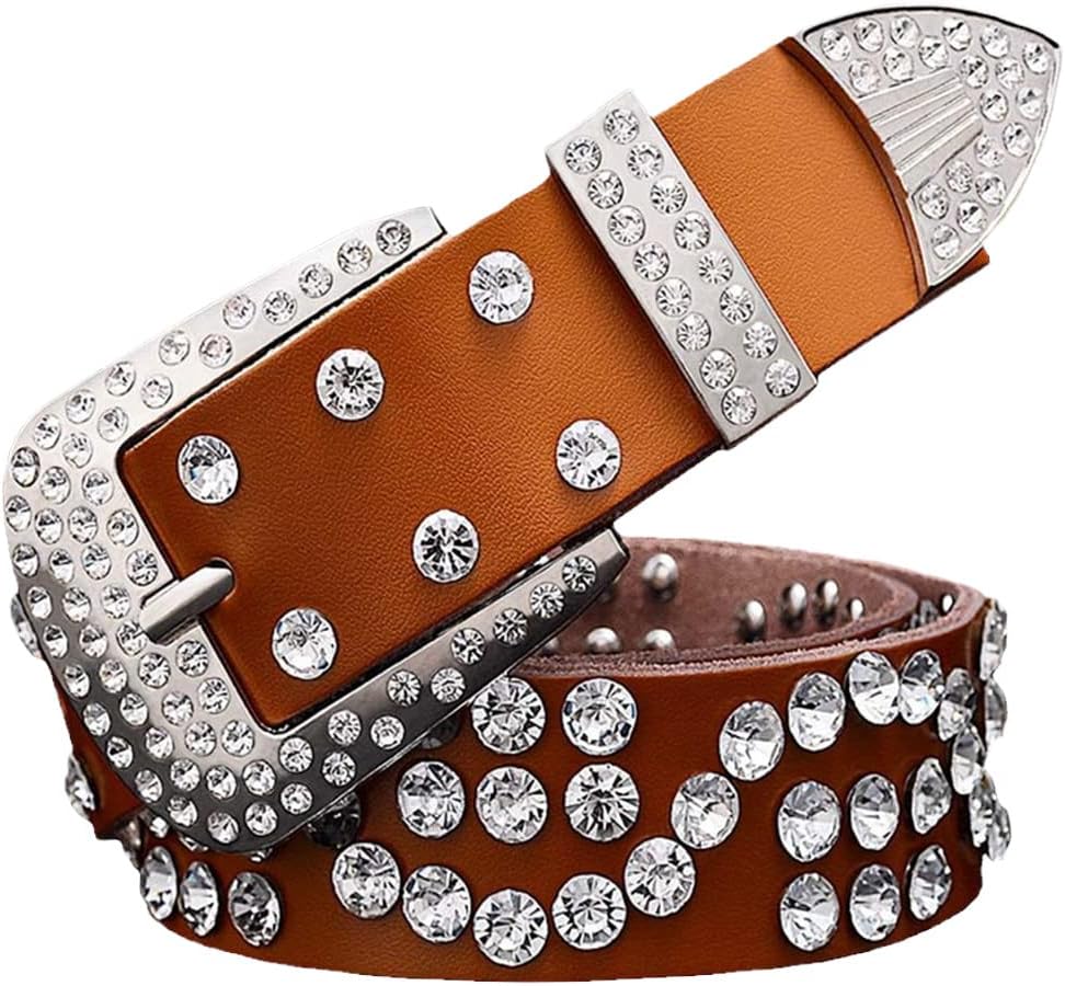 Genuine Leather Rhinestone Belts For Women Luxury Pin Buckle Belt Second Layer Cow Skin Strap Width 3.3Cm