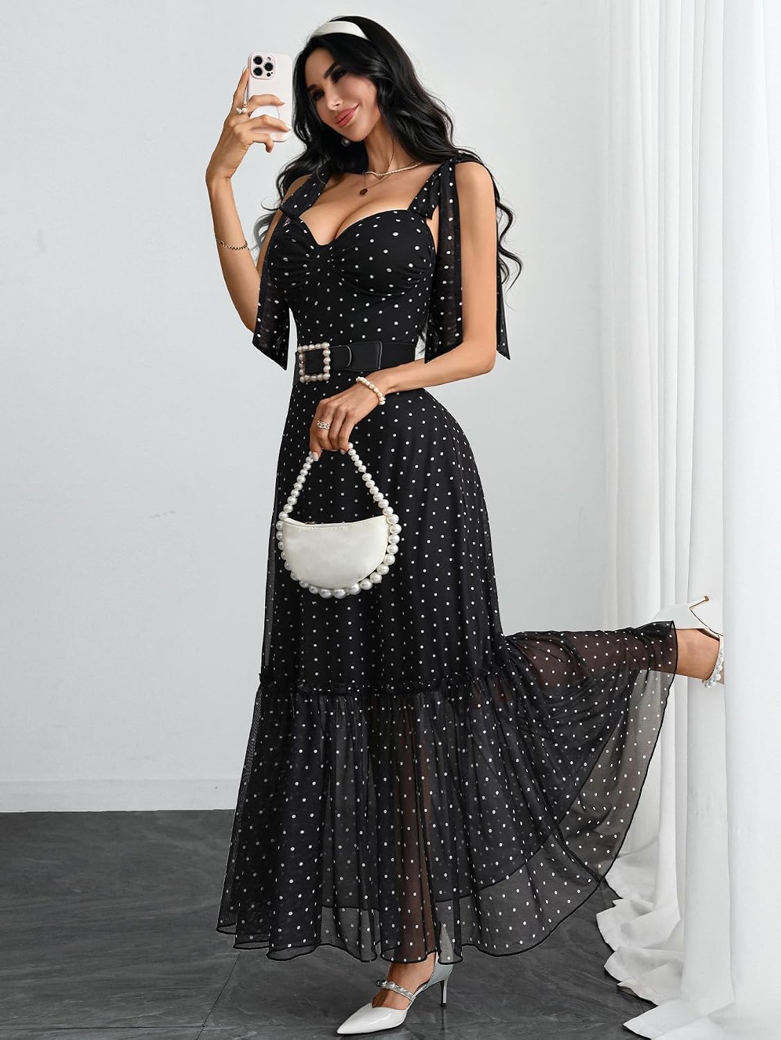 GothDark Women's Floral Maxi Dress Tiered Ruffle Mesh A-Line Sweetheart Neckline Boho Beach Casual Wedding Guest Dresses