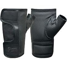 PSS Wheelchair Gloves Cow Hide Leather Fingerless Full Open Easy Adjustable Palm Padded Gloves for Manual Wheelchairs Accessories Outdoor Activities Large