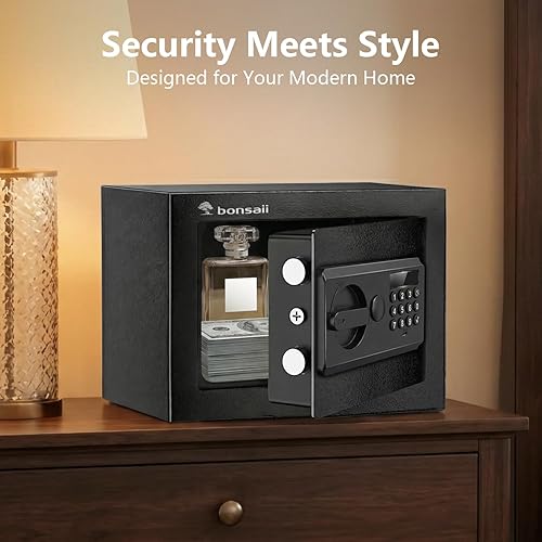 Miniatura 4 de Bonsaii 0.23 Cu Ft Premium Safe Box with keypad, Type-C emergency power, dual steel locking bolts, and removable shelf for secure home or office