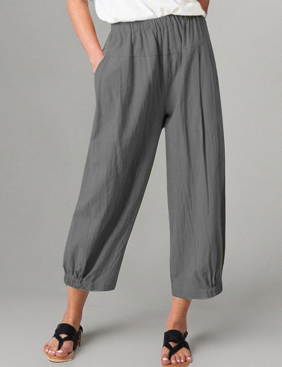 Bozanly Summer Capri Pants for Women Casual Elastic Waist Cotton Linen Comfy Yoga Crop Pants Trousers 2026 - Image 6