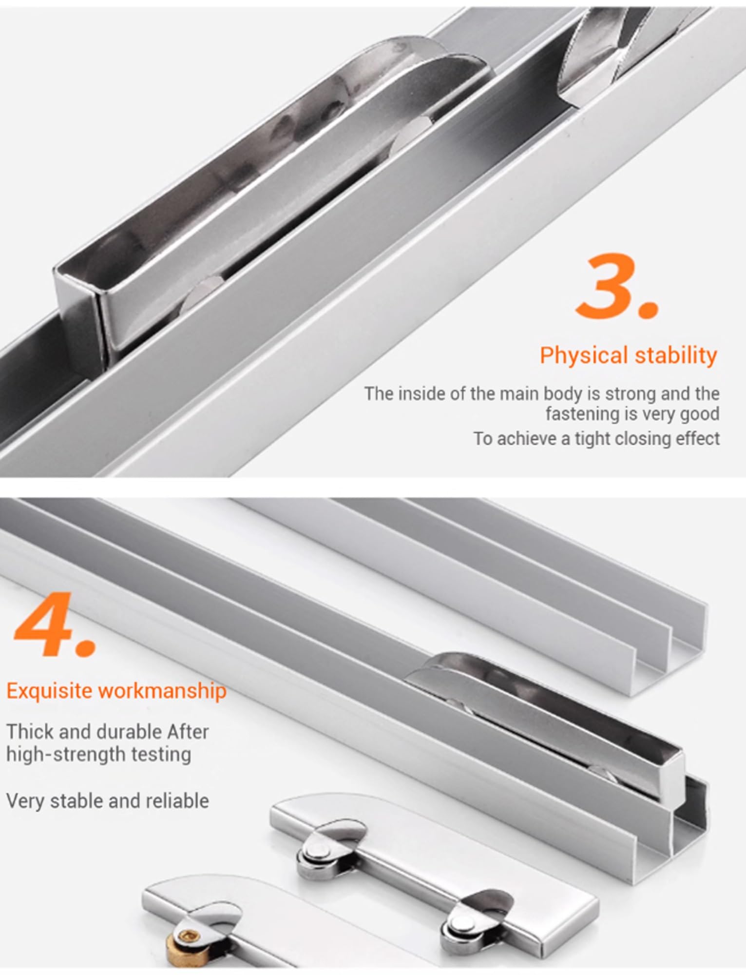 System prowadnic do szklanych drzwi przesuwnych, Prowadnica drzwi przesuwnych z podwójnym rowkiem 3-5 mm Szkło Drewno Aluminium Łożyska ze stali nierdzewnej 50-180 cm(90cm)