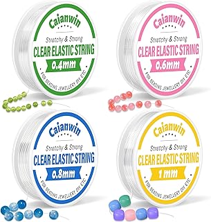 Caianwin Fil Elastique pour Bracele 4 Rouleaux Elastique pour Bracelet 0.4mm 0.6mm 0.8mm 1mm Transparen Fil pour Bracelet Perle, Fil Nylon pour Bracelets Bijoux en Perles Bricolage