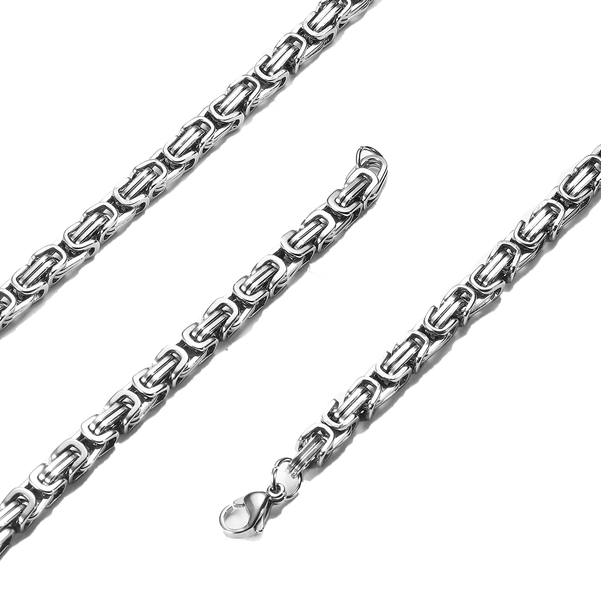MILACOLATOVikinga Collar Cadena Plata para Hombre Bizantina Collar de Cadena 4/6/8MM Cadena Pesada Gruesa de Acero Inoxidable Hip Hop Punk Necklace Joyas para Hombre 51/55/61/65cm