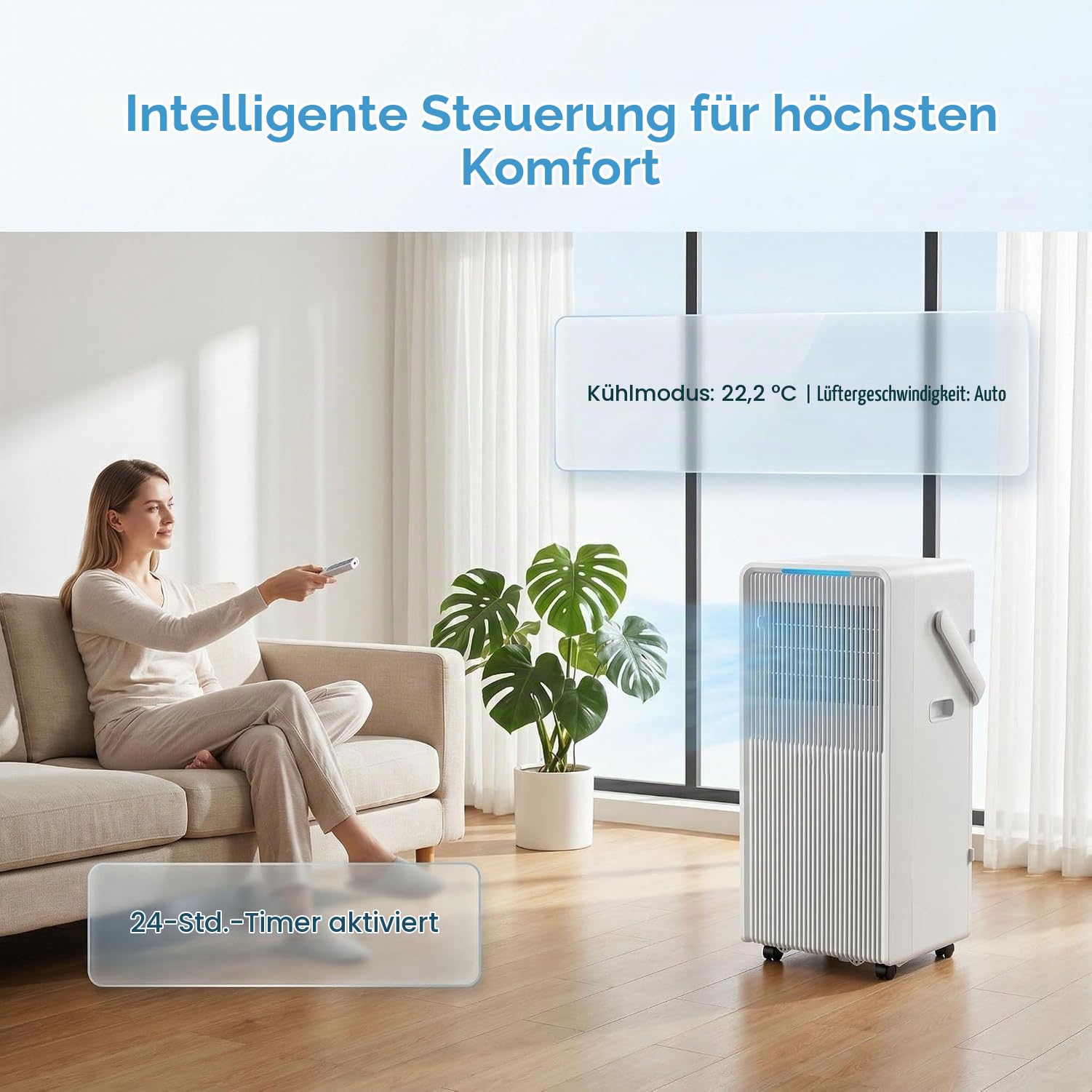 Mobile Klimaanlage bis 30m², 12000 BTU, 3-in-1 Kühlen Entfeuchten Ventilieren, Timer Fernbedienung, inkl Fensterabdichtung, Tiefe Kühlung für bis zu 42m³ pro St, 12000 BTU, 12000 BTU