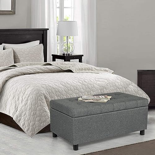 Miniatura 31 de Joveco Banco otomano de almacenamiento, 33 pulgadas, de piel sintética, rectangular, copetudo, taburete para el pie final de la cama, dormitorio,