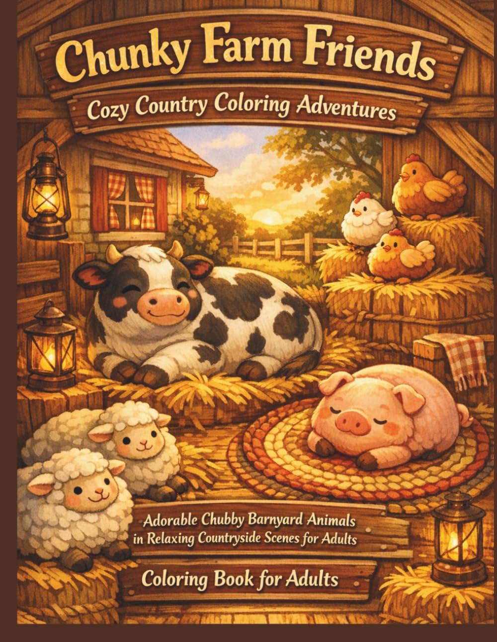 Chunky Farm Friends: Cozy Country Coloring Adventures: Adorable Chubby Barnyard Animals in Relaxing Countryside Scenes for Adults