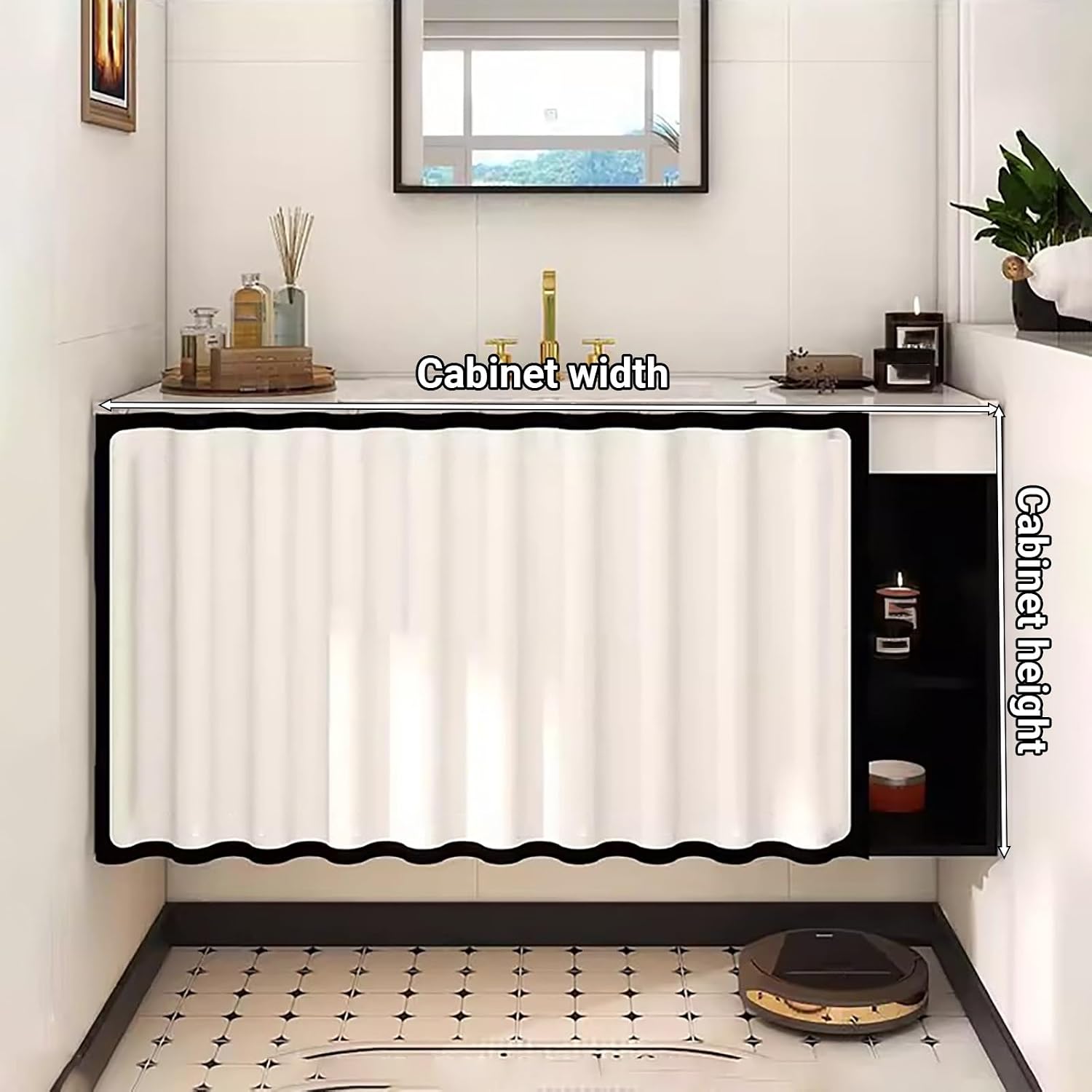 Cabinet Curtain - Folding Privacy Short Closet Curtains - Under Sink Curtain for Kitchen Pantry Shelves - Dust-Proof Shelf Cover with Silent Track(W47.2xH23.6in)