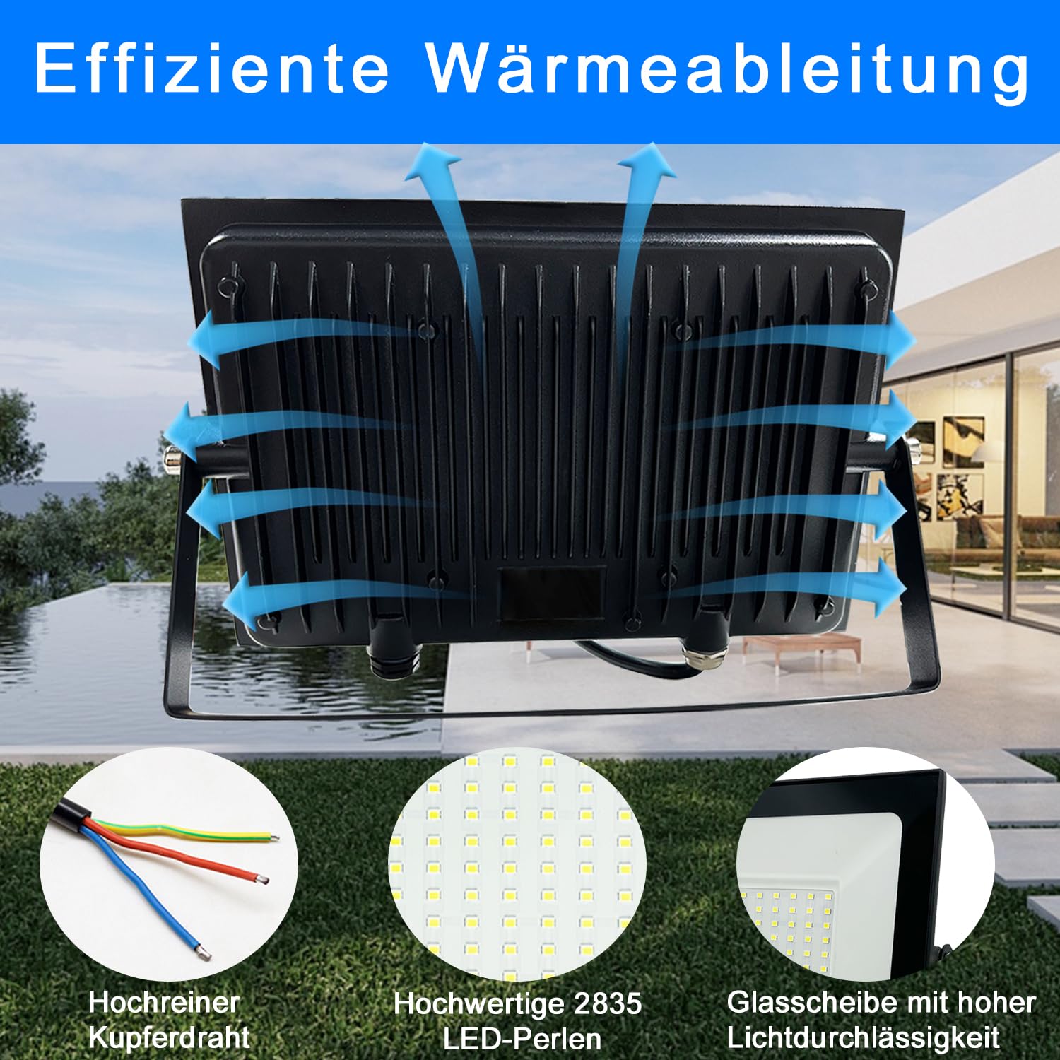 Projecteur LED d'extérieur 50W en Aluminium Super Lumineux Lumières avec prise et 3m câble Étanche IP66 d'inondation pour Jardin, Parking, Garage, Portes, Patio (Blanc Chaud 3000K, 2stk)