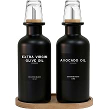 Brighter Barns Black Glass Olive Oil Dispenser Bottle for Kitchen Oil and Vinegar Dispenser, Soy Sauce Bottle - Farmhouse Kitchen Decor for Restaurant, Hotel, Coffee Bar Accessories Black, 12oz