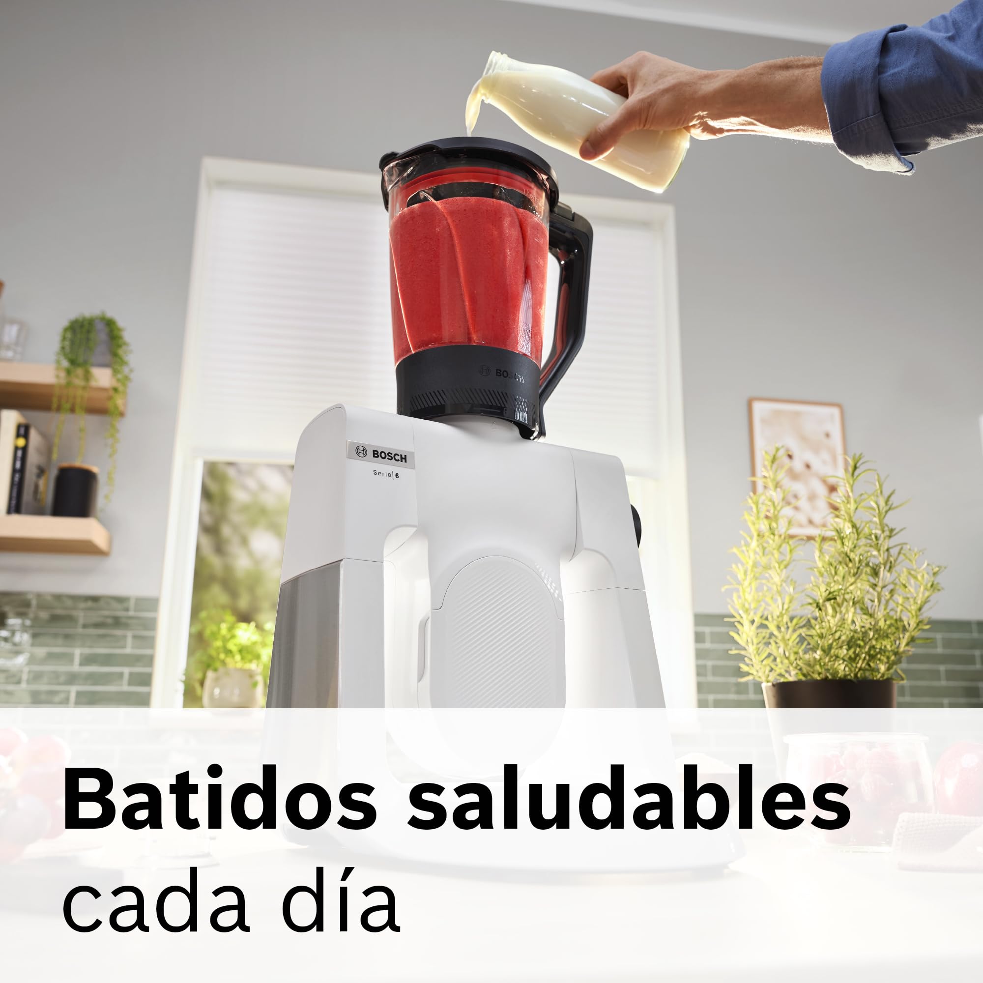 Bosch - Robot de Cocina, Serie 6, 1600W, Amasado Planetario 3D, Set de Pastelería, Triturador, Batidora de vaso ThermoSafe, Blanco, MUMS6EW22