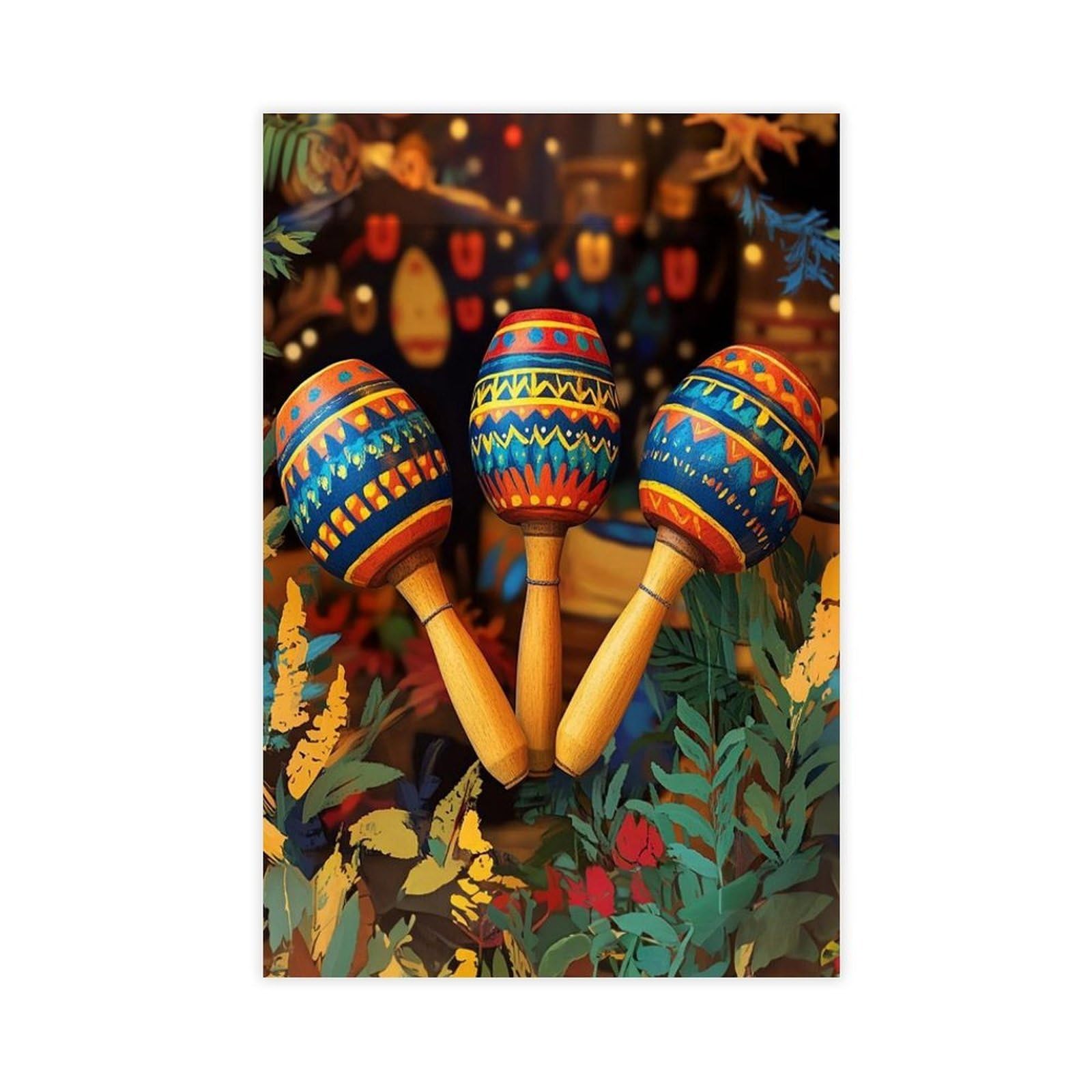 Lxwnze Unframed Print-Style Festive Mexican Maracas Art Canvas Poster For Dorm Room Decor Gift