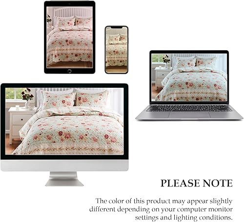 Vista 10 de Juego de colcha Greenland Home Vintage Rose 100% algodón de calidad hereditaria, 3 piezas, tamaño King/Cal King, azul